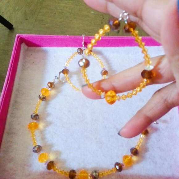 Swarovski Crystal Hand-Made Chocolate Orange Yellow Earring Bracelet set - Picture 6 of 11